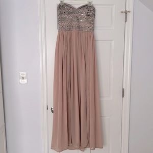 Aidan Mattox pink beaded chiffon gown size UK 14 prom dress